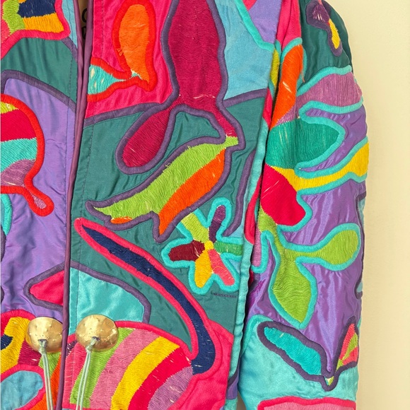 La Colección Judith Roberts Art to Wear Patchwork Multicolor Bomber Jacket Gift - Picture 4 of 16